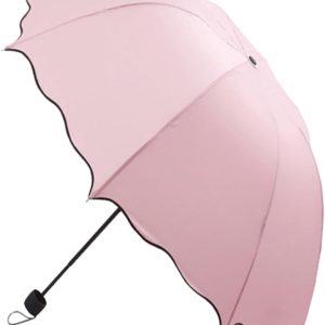 Triple Folding Tasseled Umbrella Uv Protection Portable Sun Rain Parasol 90cm Diameter