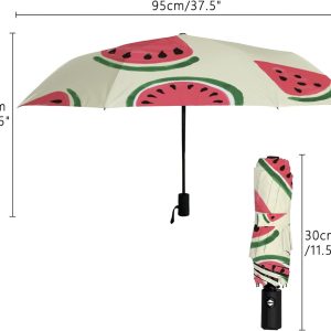 Umbrella Rain Windproof Hand Drawn Tropical Fruits Travel Compact Anti-UV Protection Umbrellas Golf Folding Parasol Automatic Open Close Men Women Adults